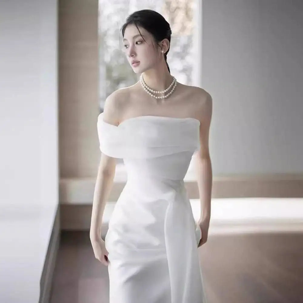 Off-shoulder Satin Light Wedding Dress