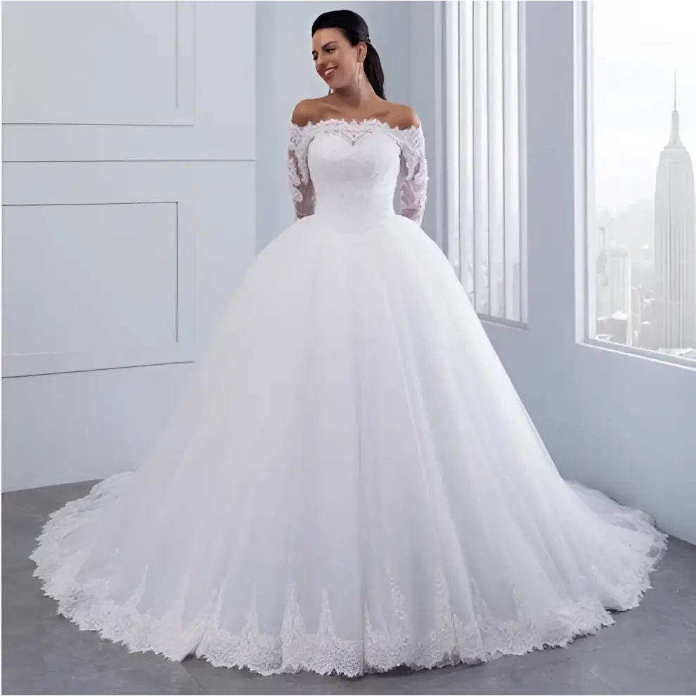 Off-the-Shoulder Bridal Wedding Lace Gown