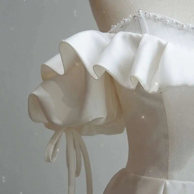 Off the Shoulder Satin Light Wedding Dress