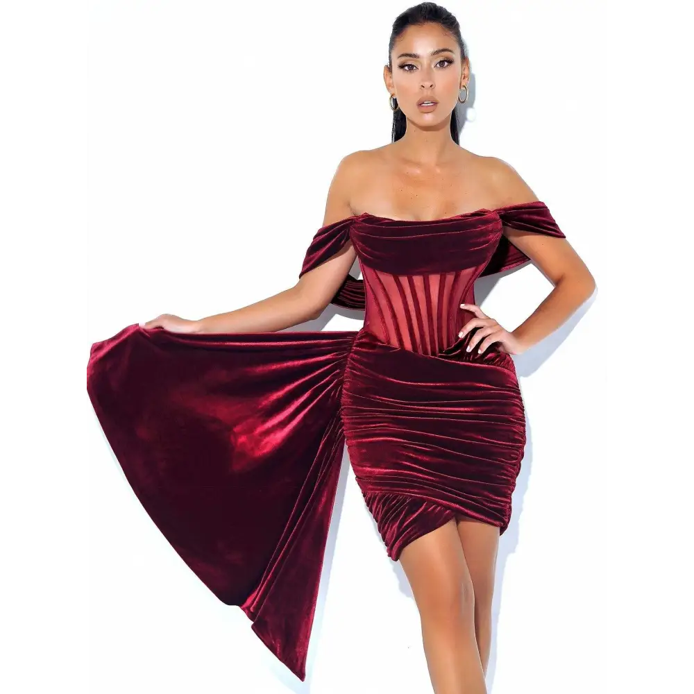 Off the Shoulder Velvet Sexy Evening Dress
