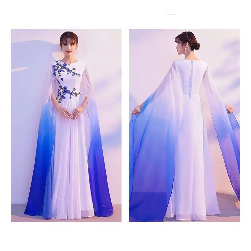 Ombre Cape Blue Floral Choral Dress Red Song Competition
