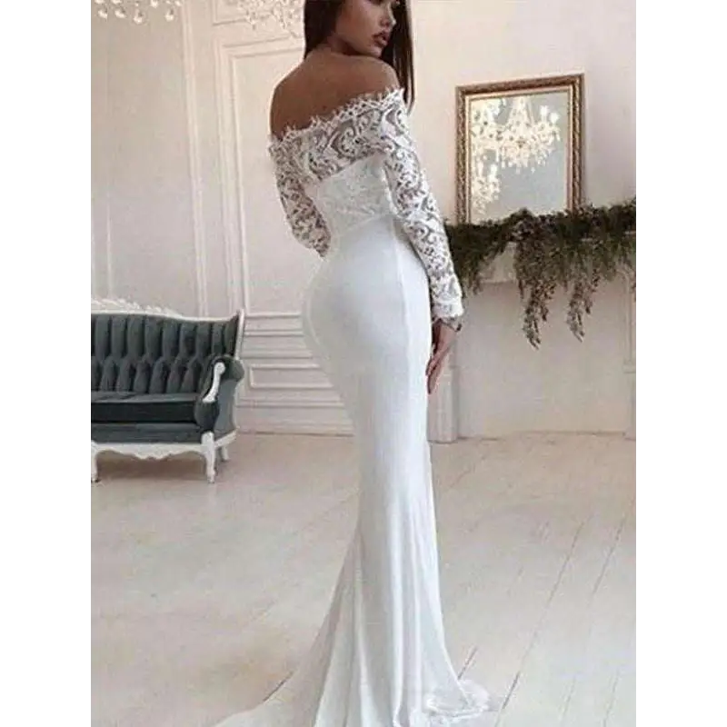 One Shoulder Lace Long Sleeve Wedding Dress