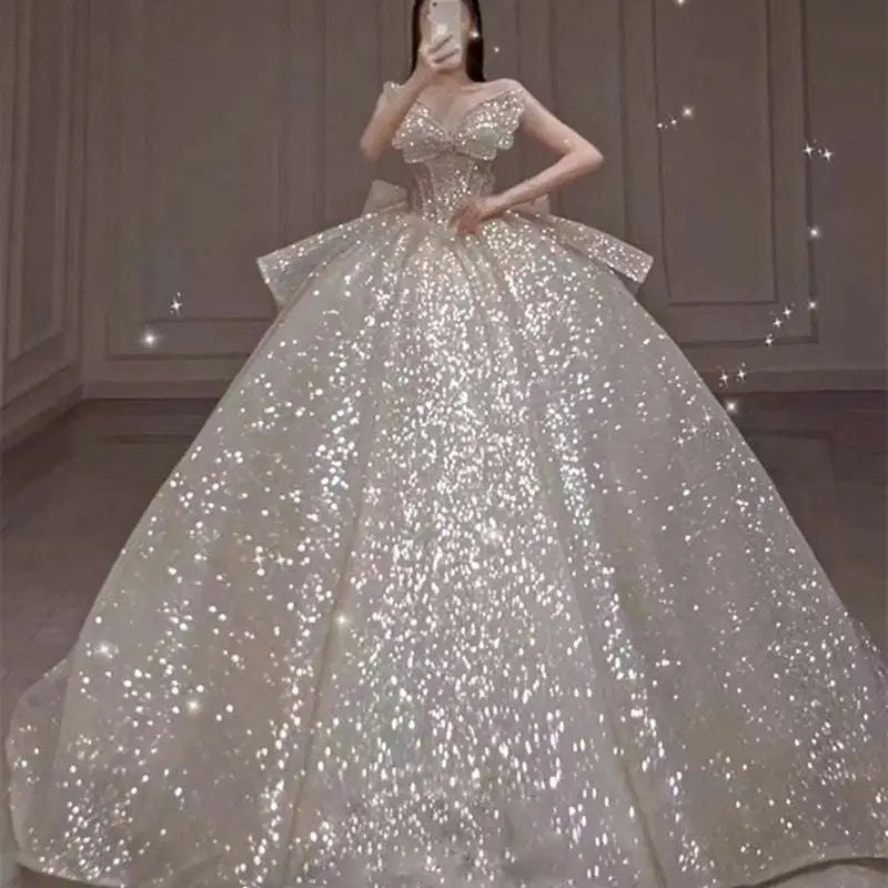 One-shoulder Long Trailing Heavy Industry Wedding Dress