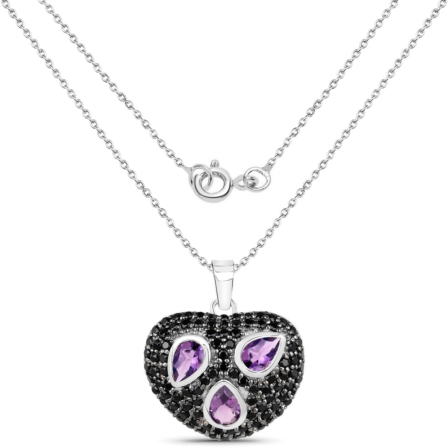 3.19 Carat Genuine Amethyst and Black Spinel .925 Sterling Silver Pendant