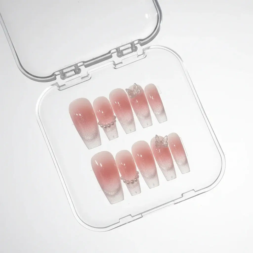 Pink butterfly press on nails for wedding-6