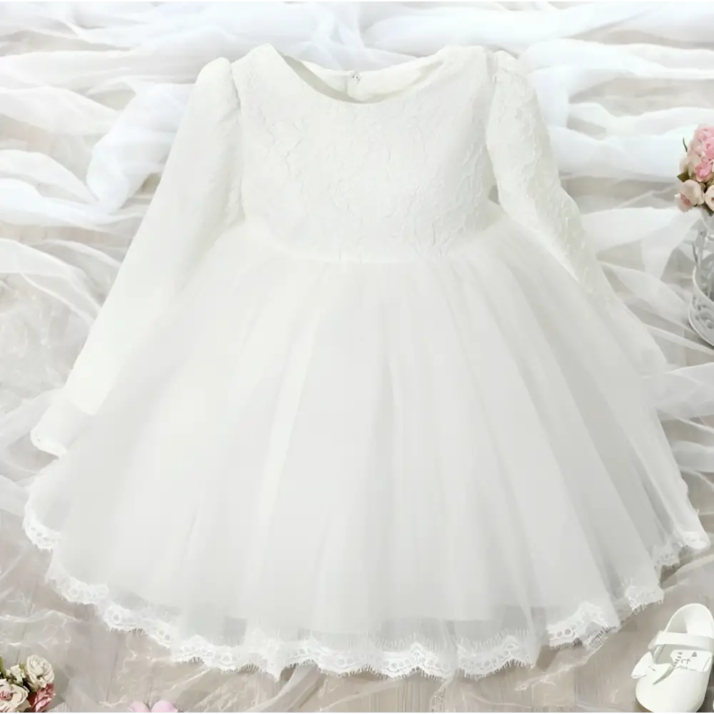 Pink Lace Princess Dress Girls Long Sleeve Tulle