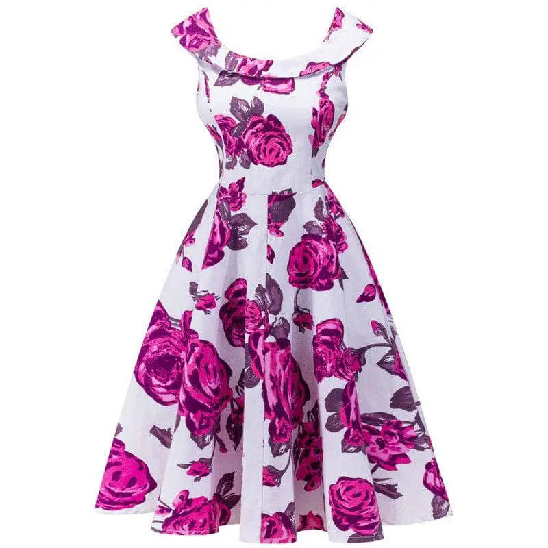 Pink Rose Ruffled White Printed Dress
