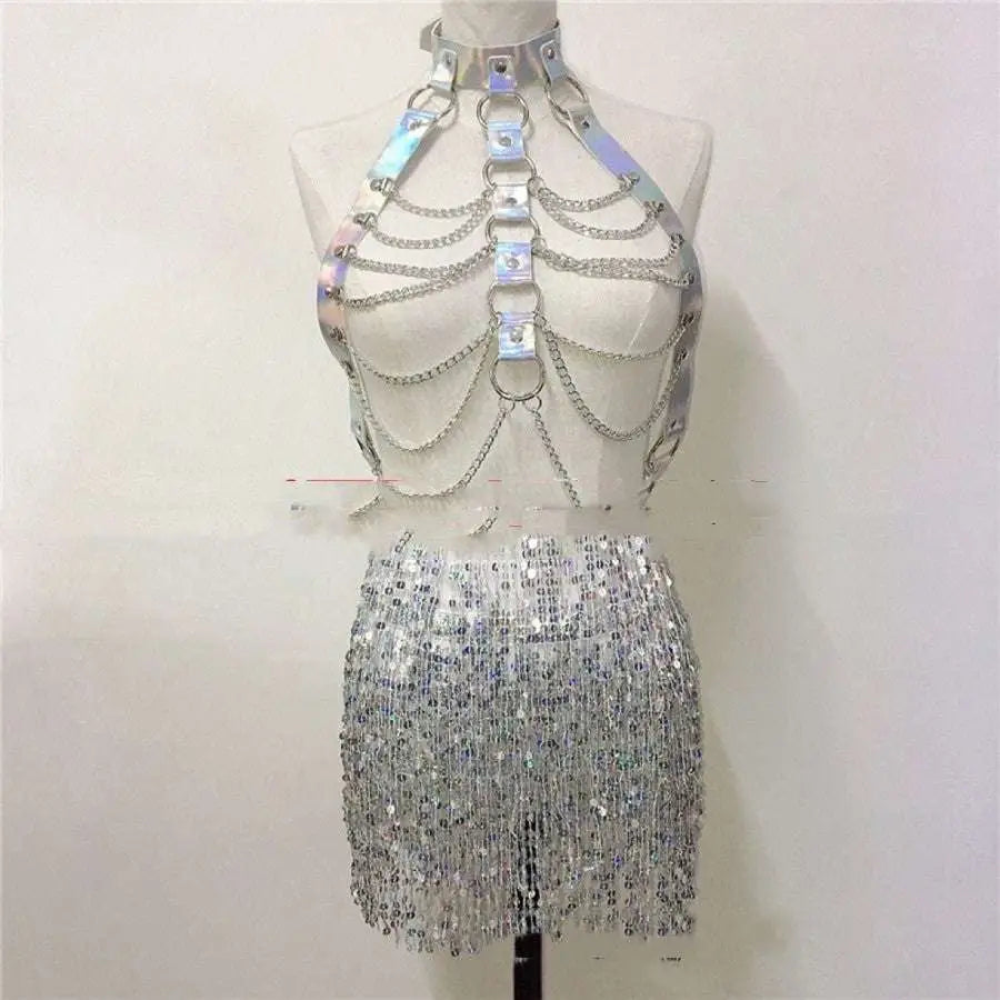Pink Sequined Fringe Night Club Stage Dress Woman