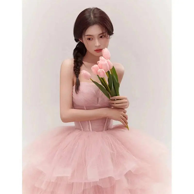 Pink Tiered Tulle Dress Fairy Temperament Main Yarn