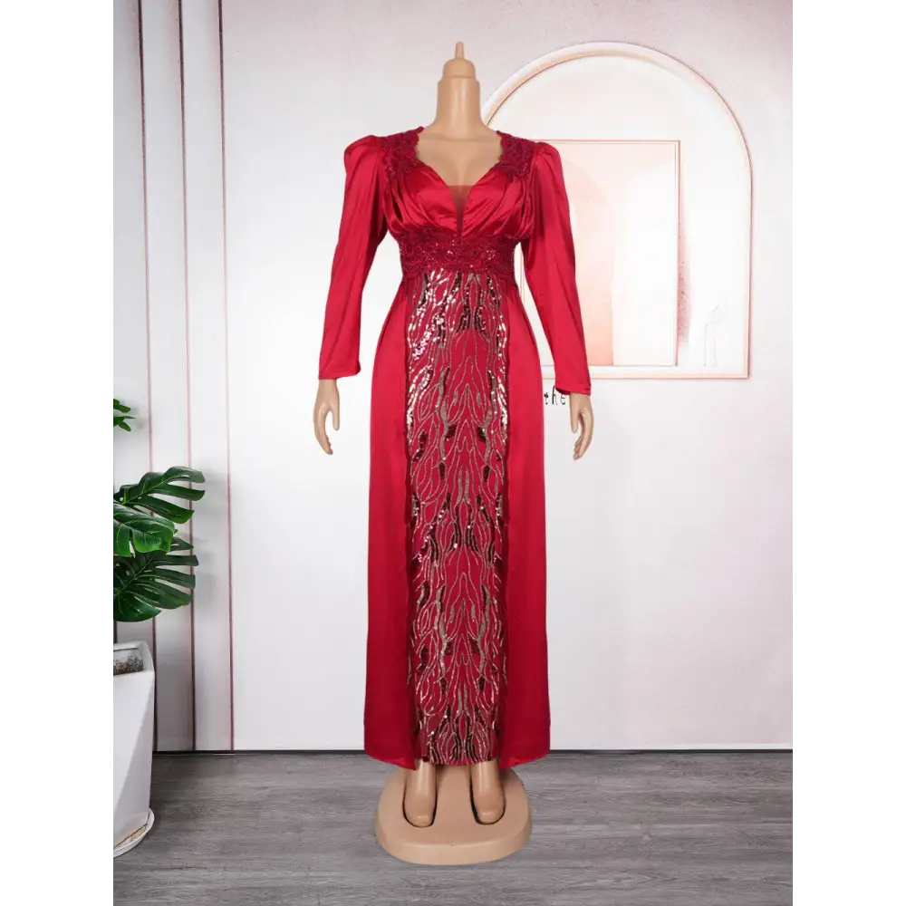 Plus Size Long Sleeve Sequined Evening Dress