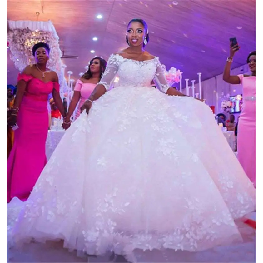 Pregnant Women Princess Wedding Dress with Lace Sleeves
