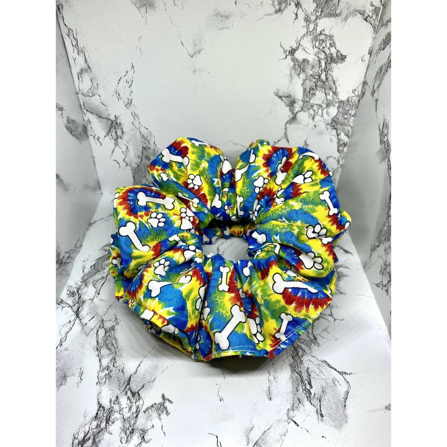 Tie Dye Bones Paw Print Scrunchie