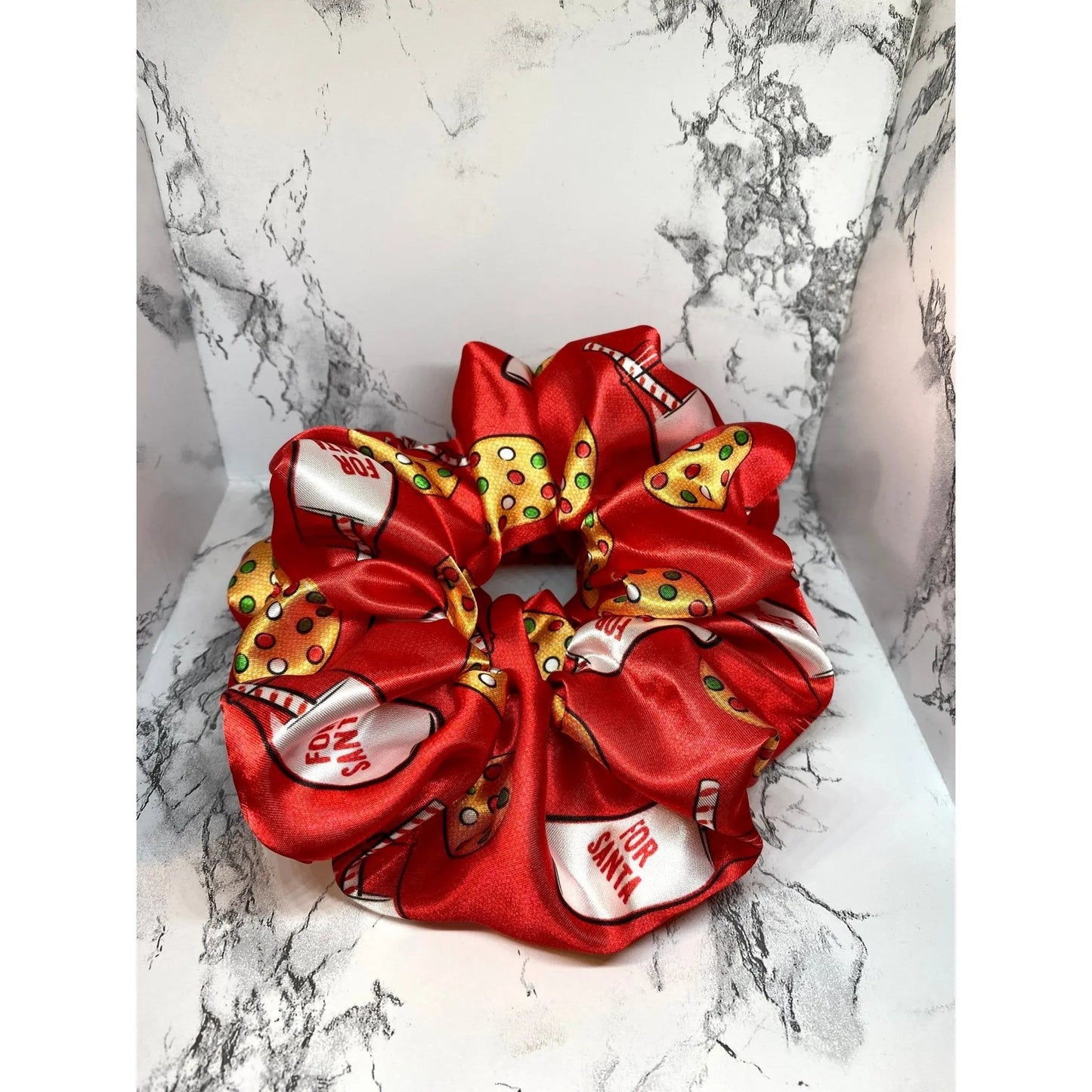 Red Cookies and Milk Silk Christmas Scrunchie