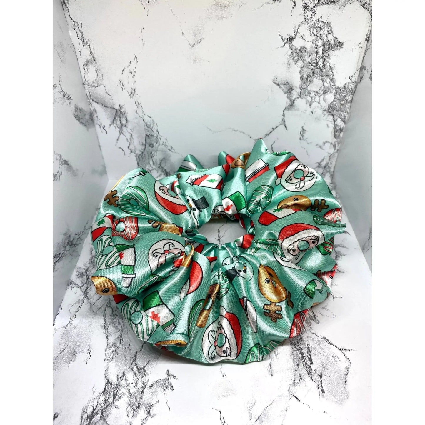 Green Christmas Donuts Silk Scrunchie