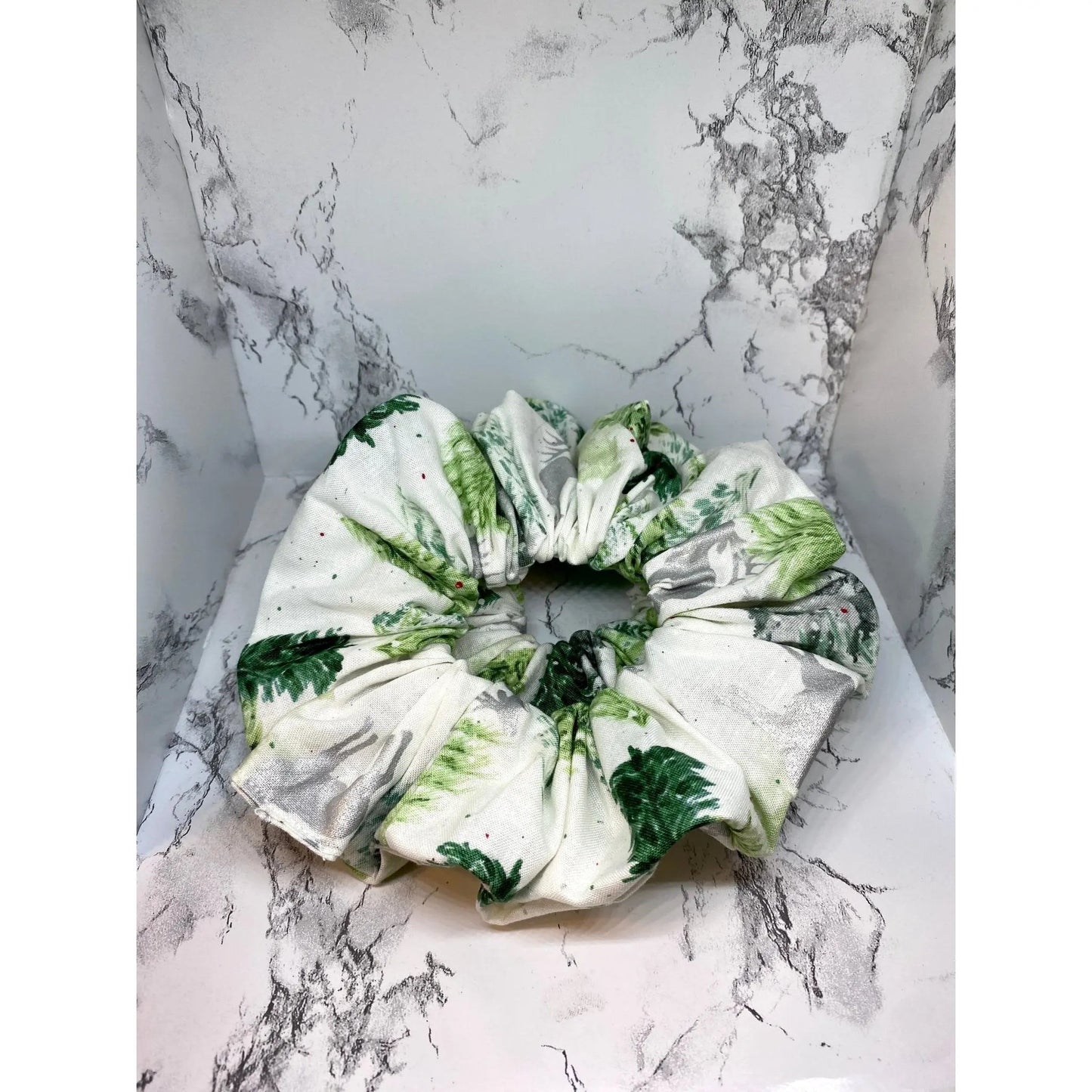Silver Reindeer and Christmas Trees Scrunchie