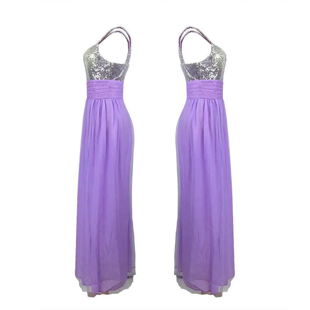Purple Sequin Chiffon Bridesmaid Dress Long