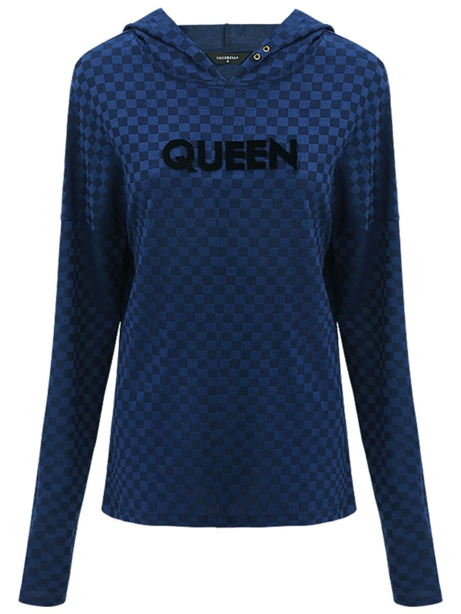 QUEEN Diamond Embroidered Blue Hooded Sweater-3