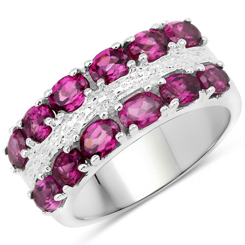 2.53 Carat Genuine Rhodolite Granet and White Topaz .925 Sterling Silver Ring