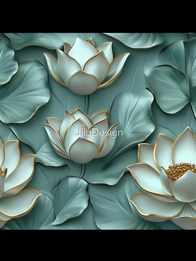 Lotus and Leaves Pattern 3D Pure Spirit and Beauty When designed with leaves in a three-dimensional style Makes flower and leaf patterns look more lively, outstanding, and natural