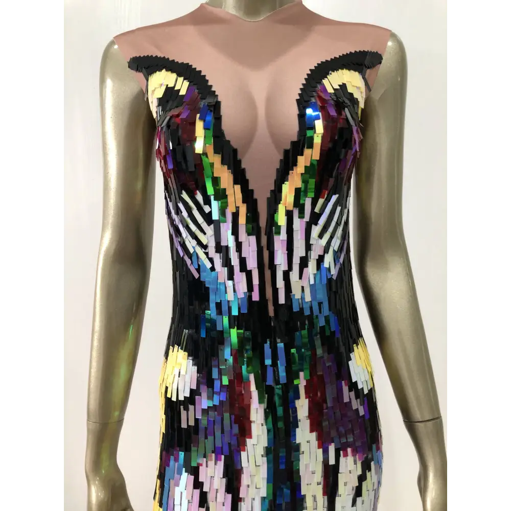 Rainbow Gradient Sequin Evening Dress Female Singer Costume
