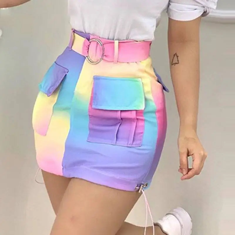 Rainbow Multi Pocket Women's Clothing Suits Skirt