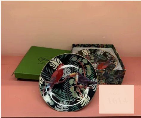 RARE FANCY HOME COLLECTION DESSERT PLATES, TOUCAN SET OF 6