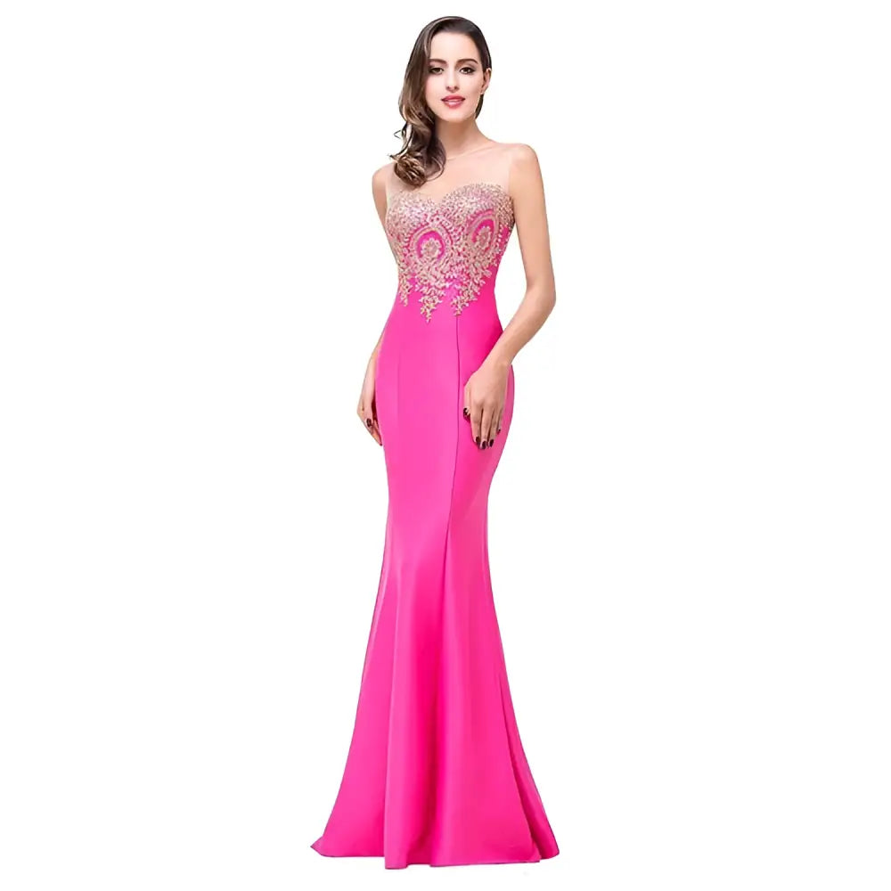 Red Gold Beaded Fishtail Skirt Evening Gown