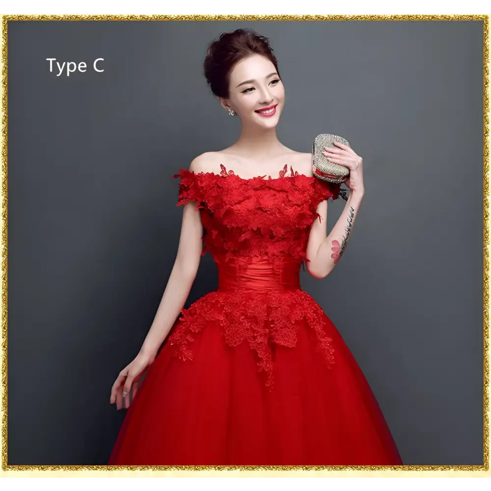 Red Lace Upscale Wedding Evening Dress