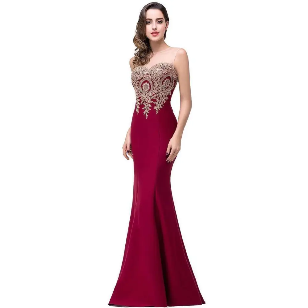 Red Mermaid Bride Toast Gown with Gold Beading