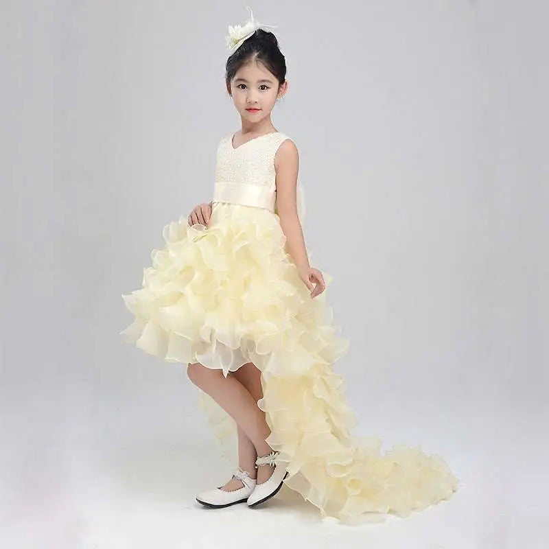 Red Ruffled Girls Dress Wedding Flower Girl Gown