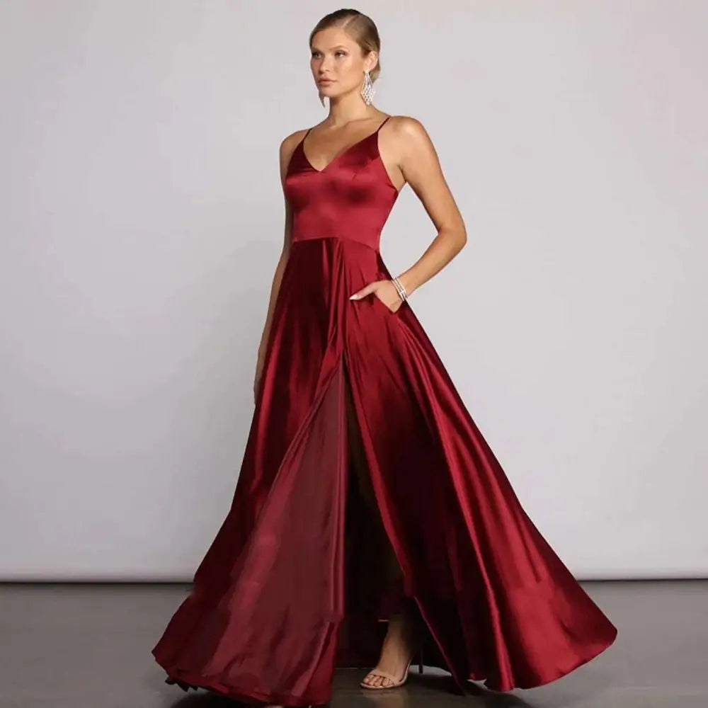Red Satin Temperament Long Dress
