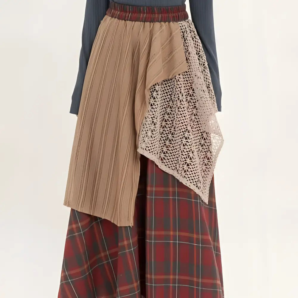 Retro Minority Irregular Plaid A Line Skirt