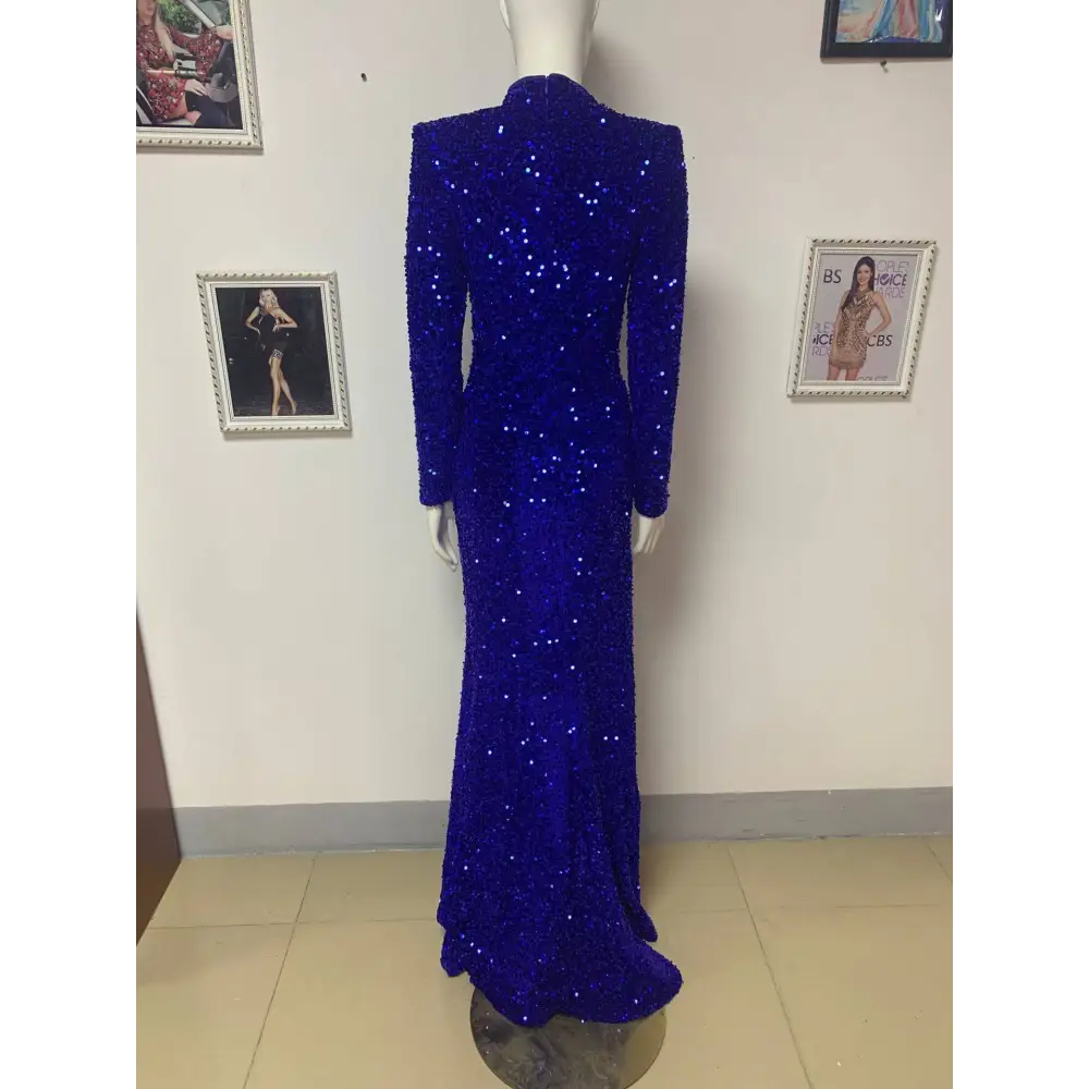 Royal Blue Siren Ji Sequin High Slit Dress