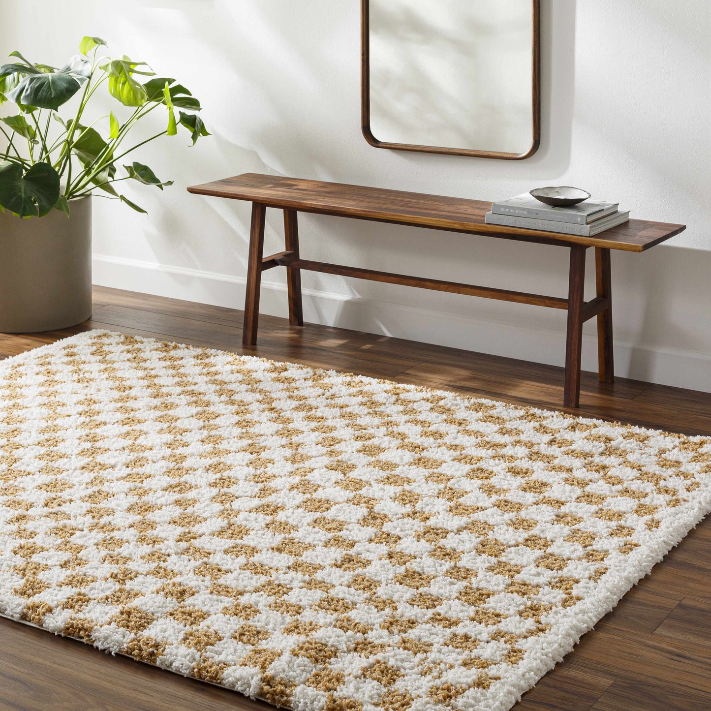 Kieu Mustard & Ivory Checkered Area Rug-5