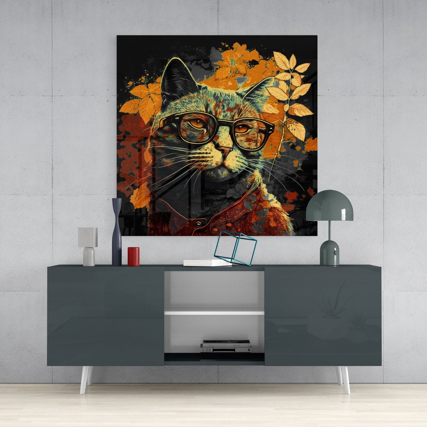 Intellectual Cat Glass Wall Art || Designers Collection