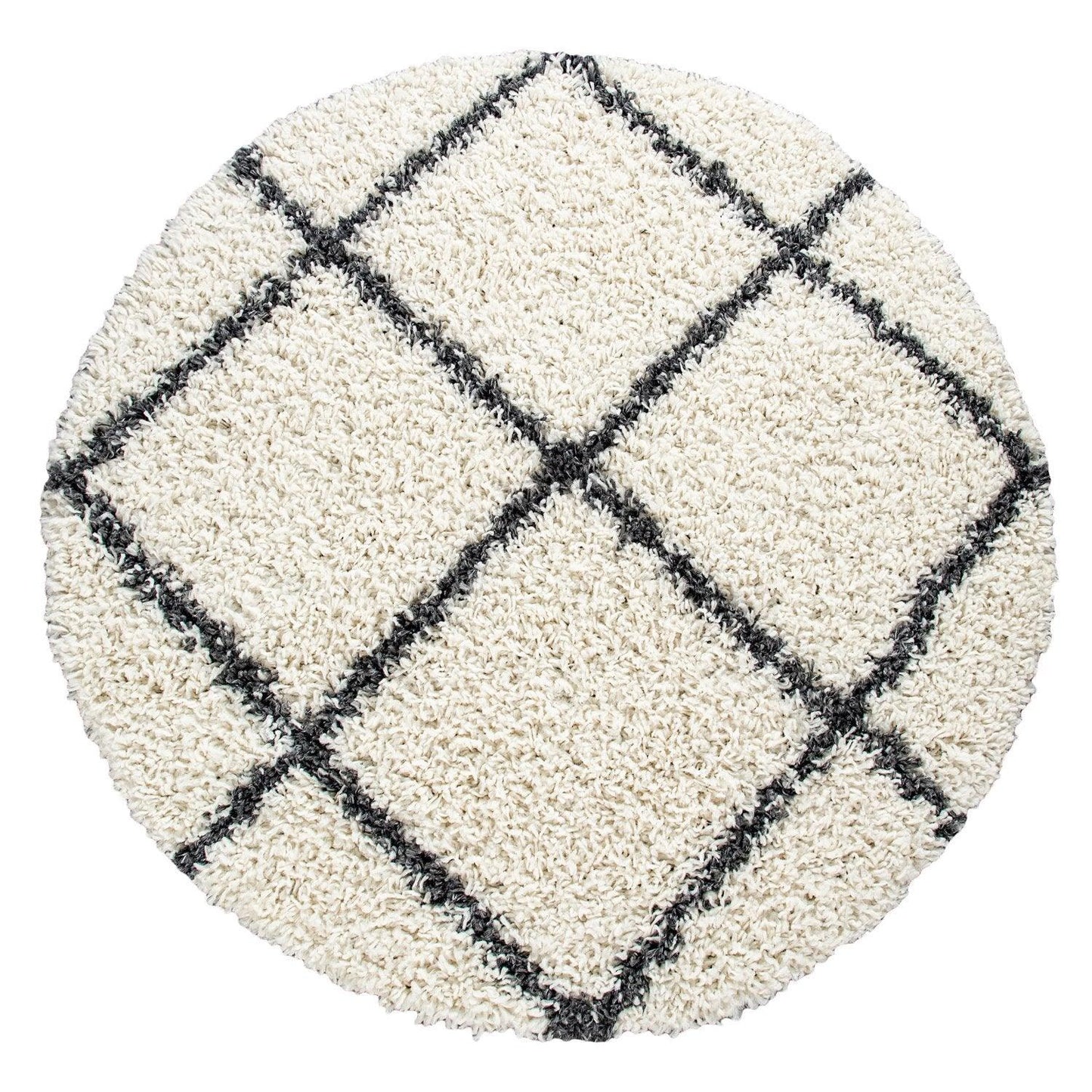Shag Rug Cream with Diamond Pattern Scandi Design-4