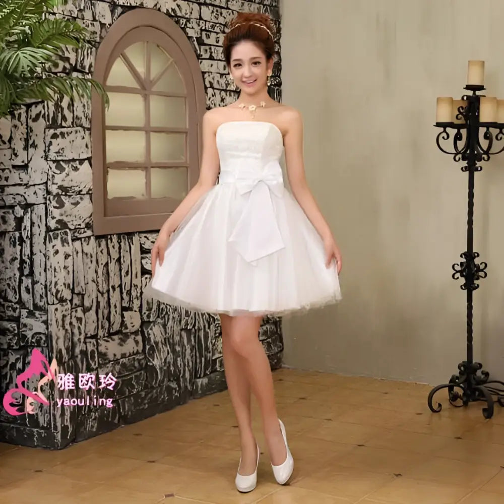 Short Tube Top Bride Wedding Dress with Bows