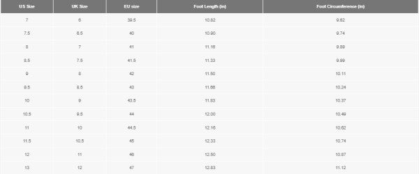 size chart shoes