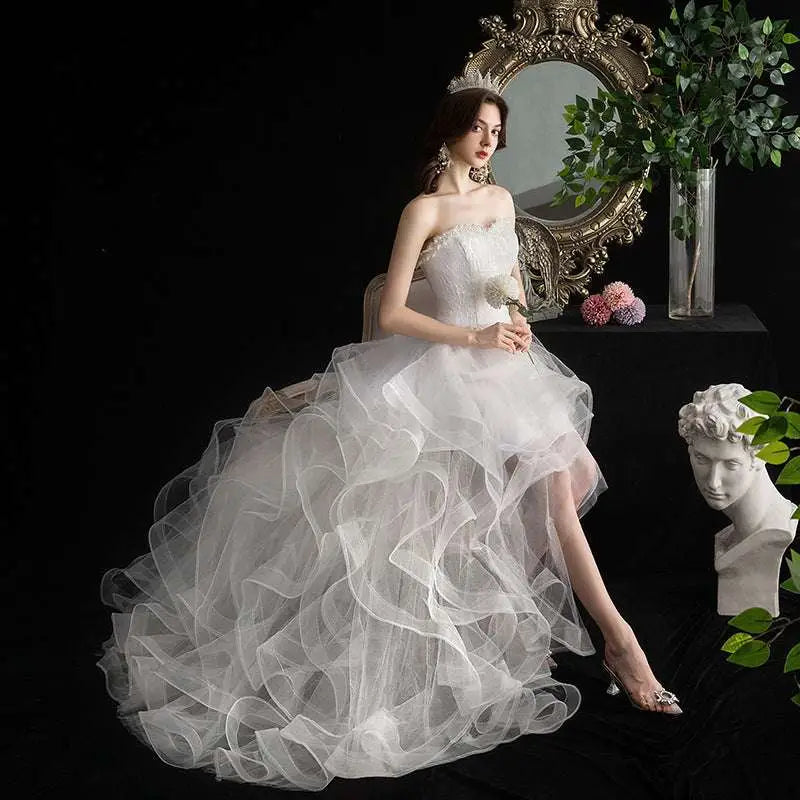 Small Trailing Wedding Dress with Layered Tulle