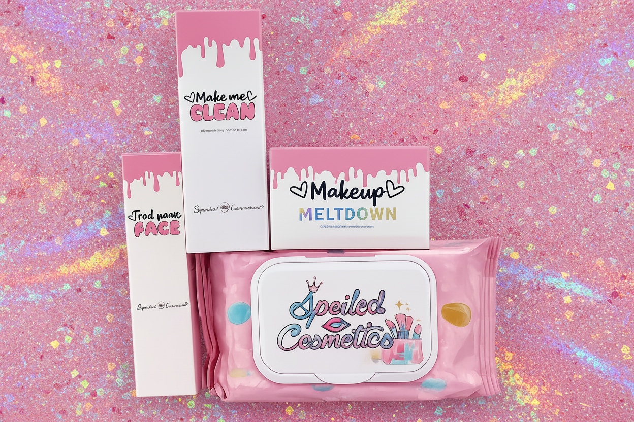 spoiled cosmetics - meltdown bundle essentials makeup and wipes pink and white bundle