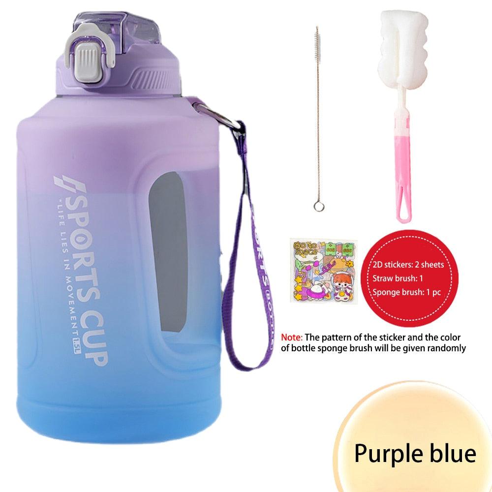Sport 2l Water Bottle Reminder Plastic Straw Water Bottle Fitness Big Bottles 1500ML / 2300ML / 3800ML 2 liter Sports Drinking Bottle Reusable Easy Clean Sealing Water Bottle with Lanyard for Hiking