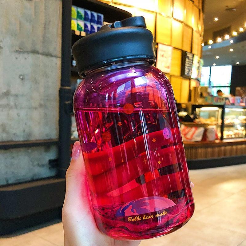 Starry Sky Gradient Glass Water Bottle With Protective Bag Cute Fashion Leak Proof Water Cup for Girls Sport Drink Bottles Creative Glass Water Bottle Portable Outdoor Sport Water Bottles