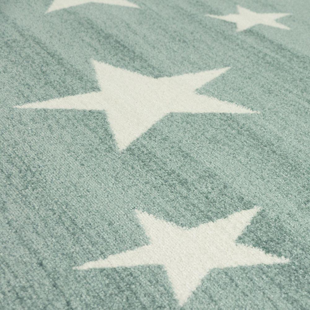 Stars Rug Kids for Nursery in Green White Pastel Colors-2