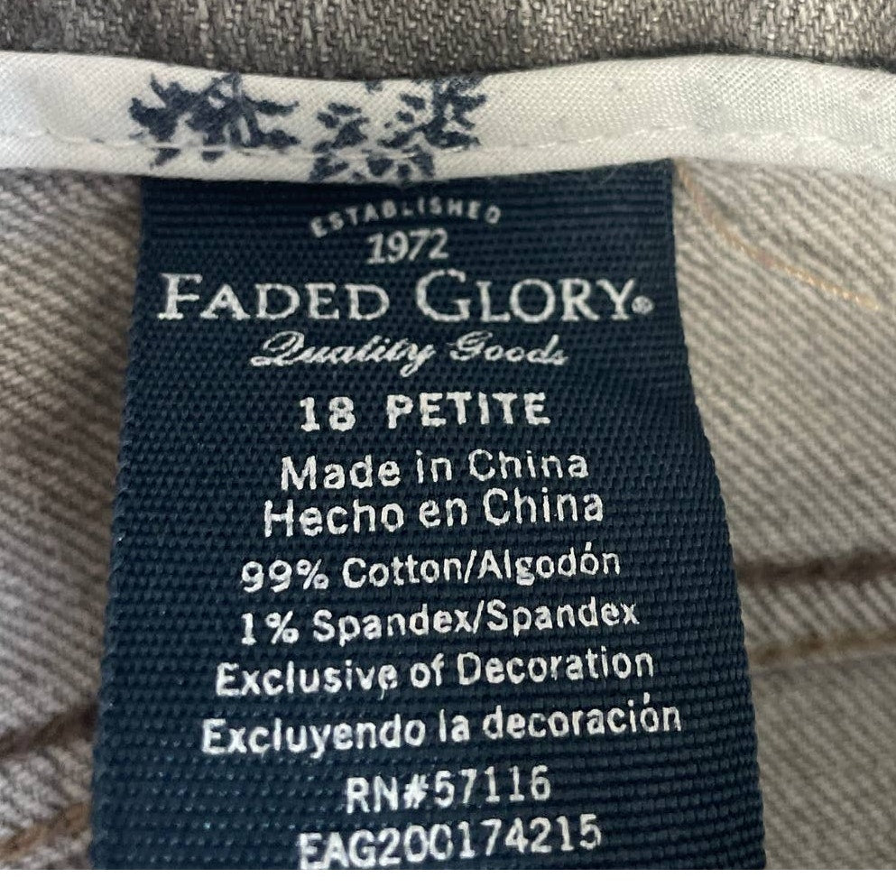 Faded Glory Size 18 Petite Boot Cut Light Gray Straight Leg Stretch Denim Jeans