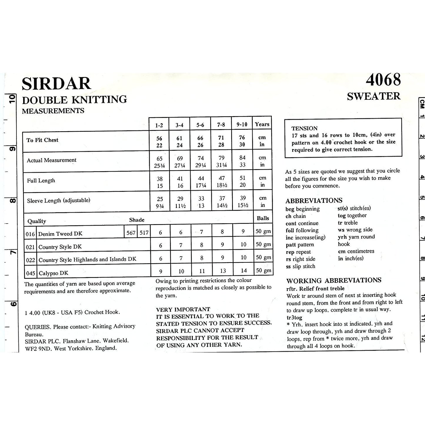 New Sirdar 4068 Denim Tweed DK Children's Sweater Crochet Pattern
