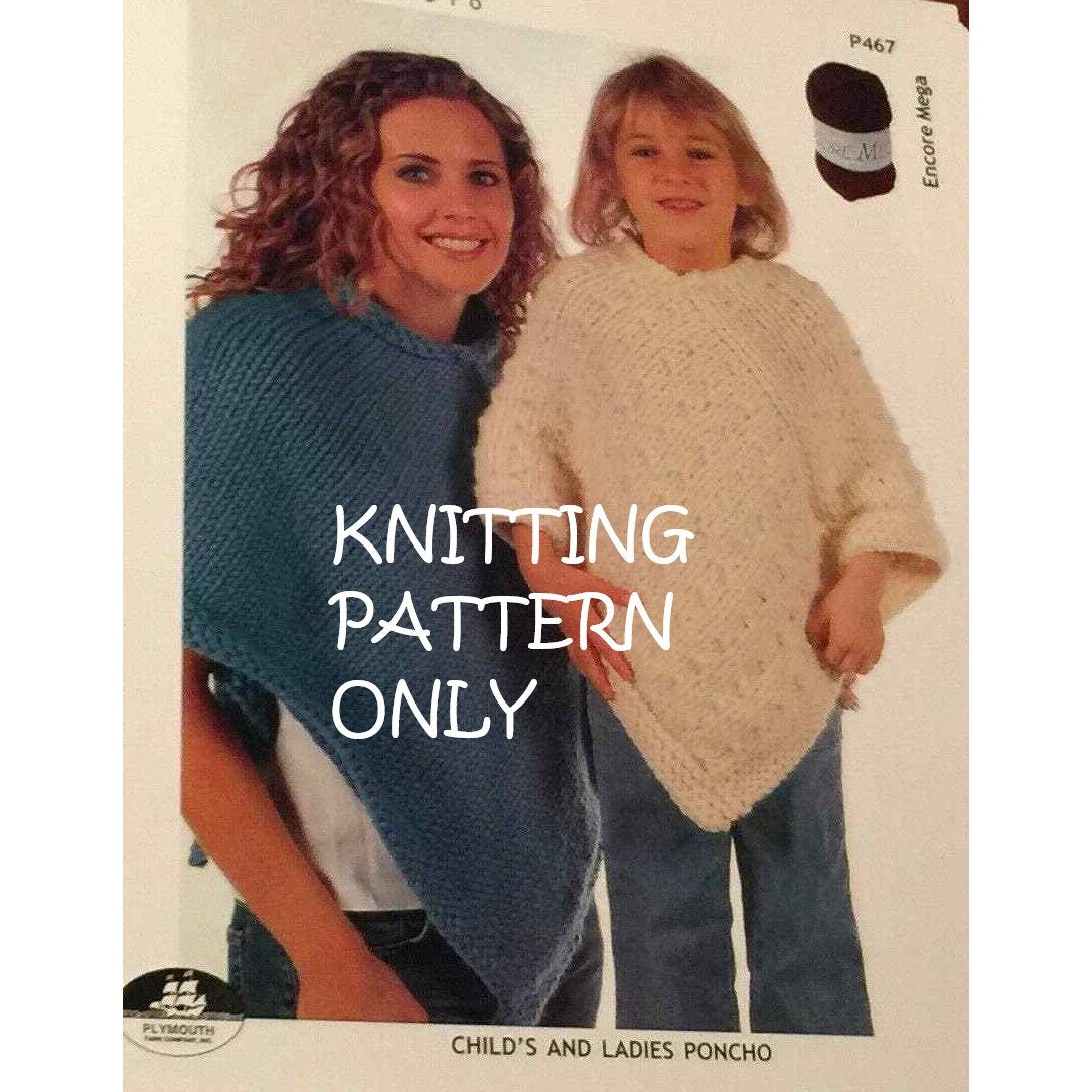 NWT JoAnne Turcotte Plymouth Yarn Co P467 Child Ladies Poncho Knitting Pattern