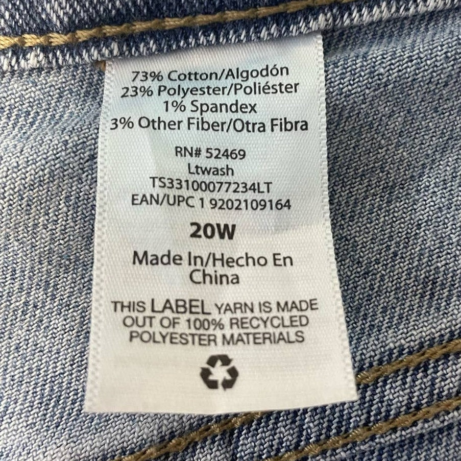 New Terra & Sky Plus Size 20W Stone Washed High Rise Stretch Denim Blue Jeans