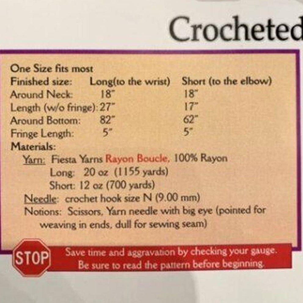 New Fiesta Yarns by Franziska Collins Rayon Boucle Fringe Poncho Crochet Pattern