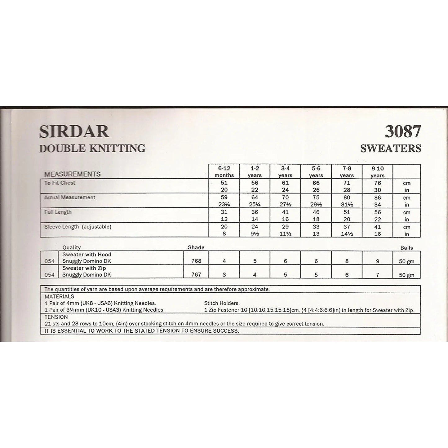 New Sirdar 3087 Snuggly Domino DK Baby Child Hoodie Sweater Knitting Pattern