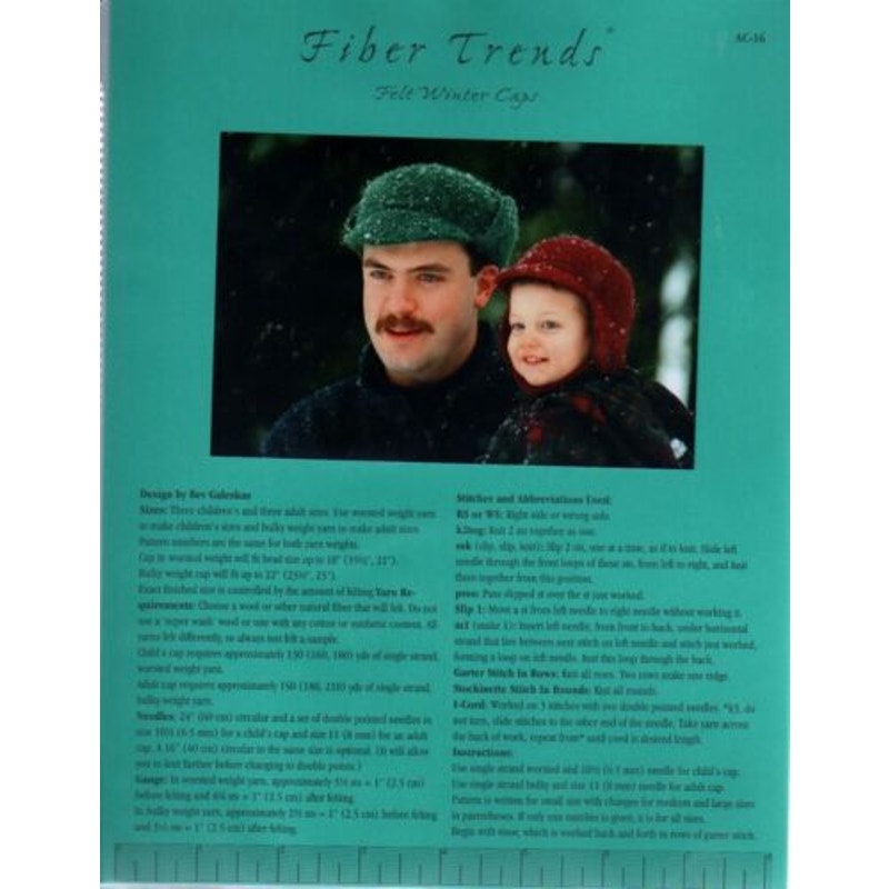 New Fiber Trends AC-16 Bev Galeskas Felt Winter Cap Adult Child Knitting Pattern